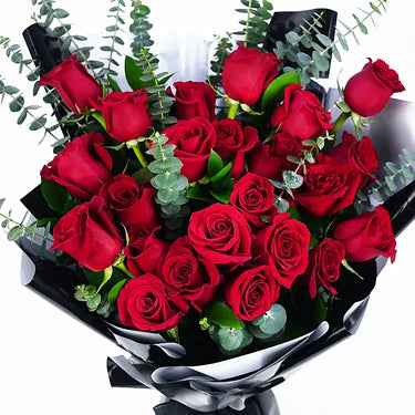 Bouquet of 24 Red Roses with Eucalyptus